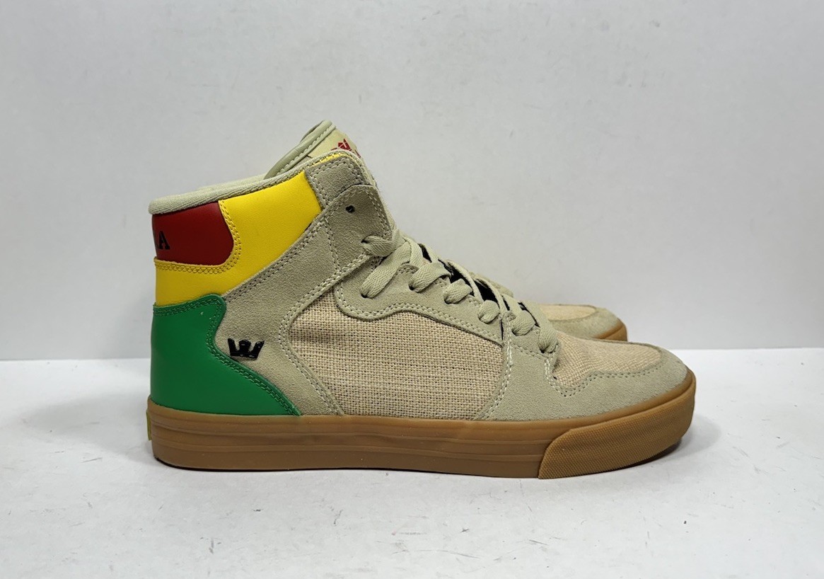 Supra Vaider Tan Hemp Rasta Skateboarding Shoes Men’s Size