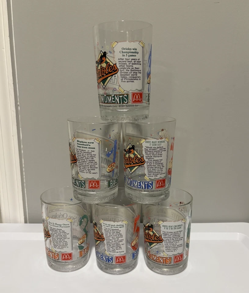 Vintage 1998 Baltimore Orioles Greatest Moments McDonalds Glasses Cups Lot of 6 - Image 3 of 4