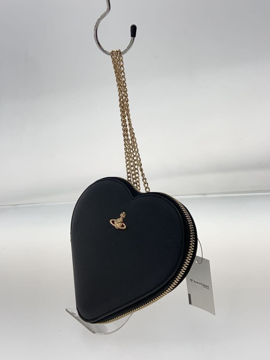 Vivienne Westwood New Heart Crossbody Bag Black Leather Gold Chain
