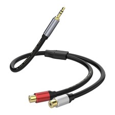 Gold Plated 3.5mm to 2 RCA Female Adapter - 1FT Hi-Fi Sound Stereo Audio Cord...