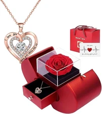 Preserved Rose Gift Box & with I Love you Necklace, Gifts for Girlfriend, Women,