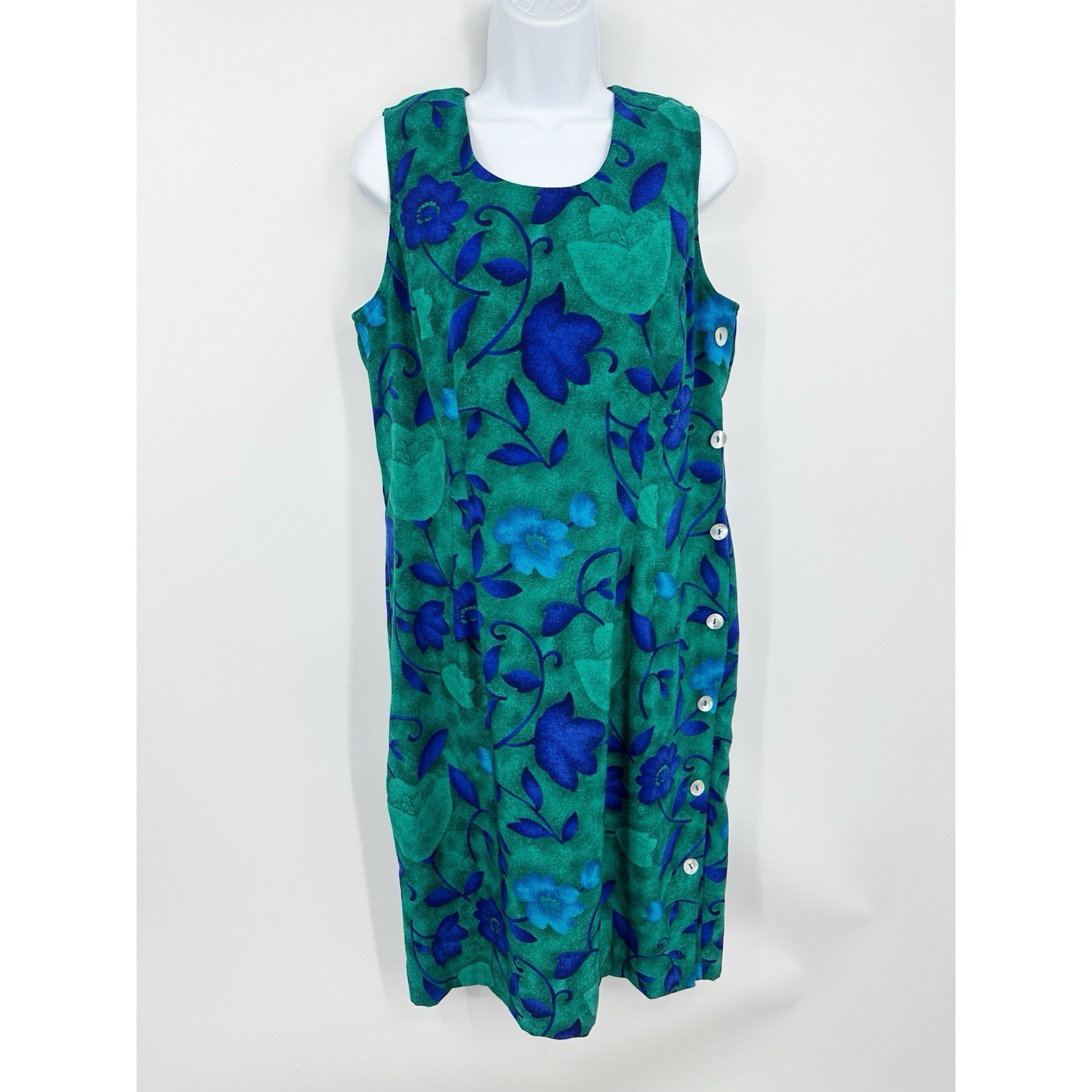 Vintage Y2K Floral Blue Midi Dress Size 12 Petite Whimsical Fairycore Boho