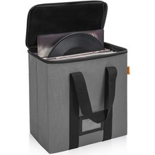 Vinyl Record Storage Box Holds 35-50 LPs, Collapsible Case with Lids - Organize
