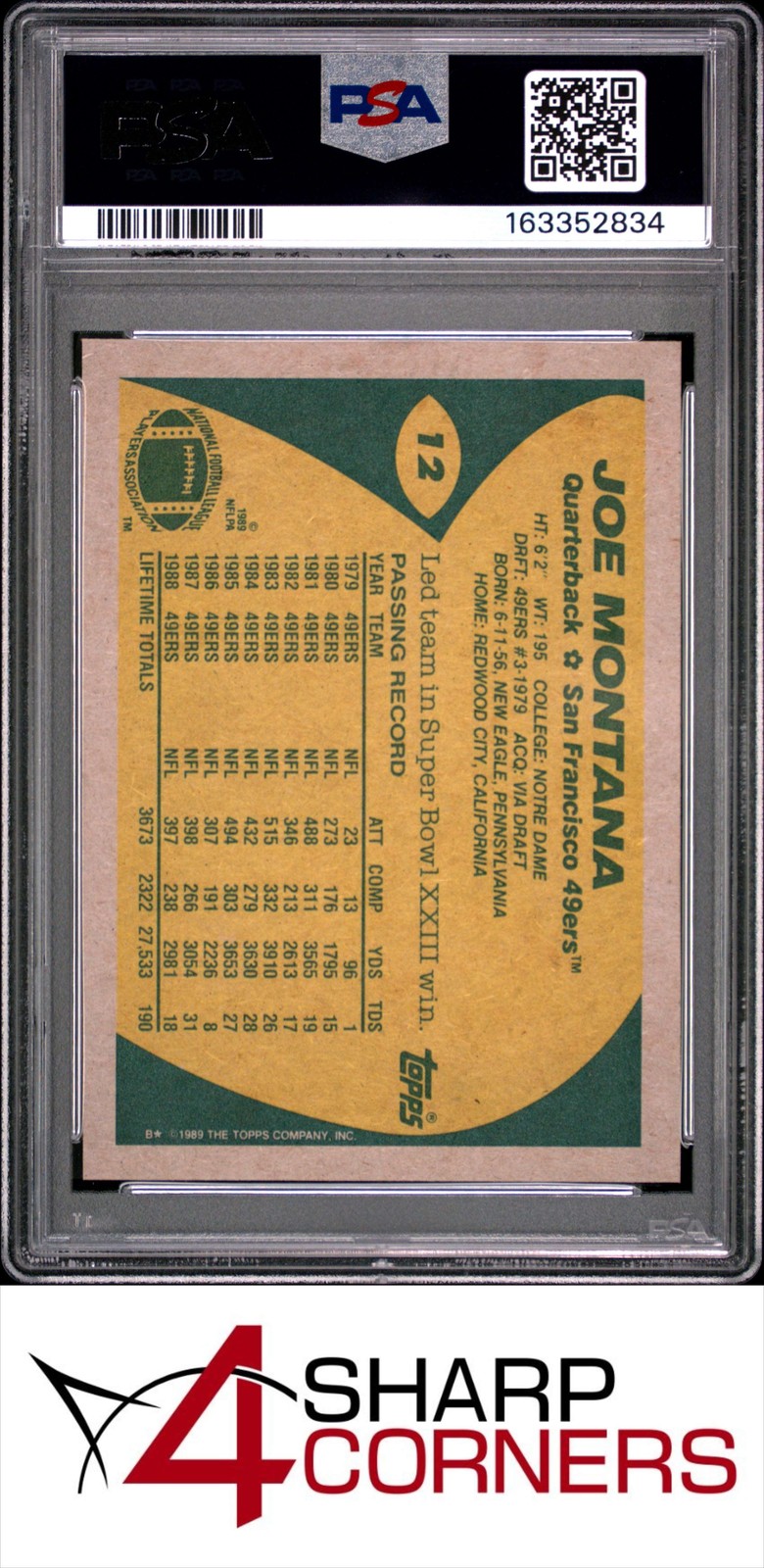 1989 TOPPS #12 JOE MONTANA 49ERS HOF PSA 10 view 2