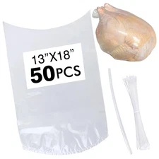 50 Pcs 13"x18" Poultry Shrink Bags Poultry Heat Shrink Wrap Freezer w/ Zip Ties