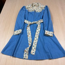 Vintage 70s Farm Dress Chambray Floral Cottage Core Boho 60s Prairie Medium 8-10