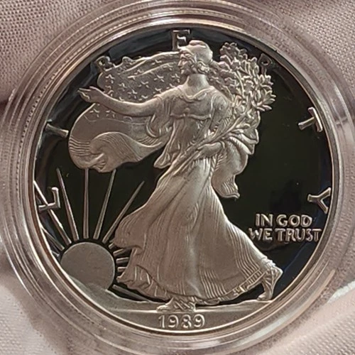 1989 S American Silver Eagle - Choice Proof Bullion $1 Coin OGP COA Q-7589s