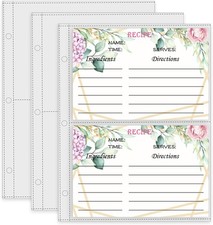 Recipe Card Page Protectors, Mini Recipe Card Sleeves for 8.5 x 9.5 3-Ring