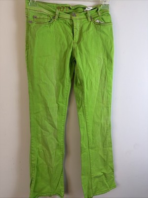Joy Jeans Lime Green Neon Denim Pants Size 7 Y2K Contrast Stitching Clubwear