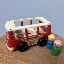 FISHER PRICE 1969 LITTLE PEOPLE MINIBUS ROSSO VINTAGE FP-141 CON 2 PERSONE IN LEGNO