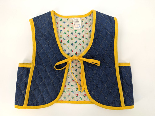 Vintage 1970s Mix & Match Blue Quilted Vest Yellow Trim Girl's Size 5 USA