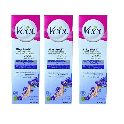 3 x 100ml Veet Silky Fresh Haarentfernungscreme für empfindliche, trockene, normale Haut