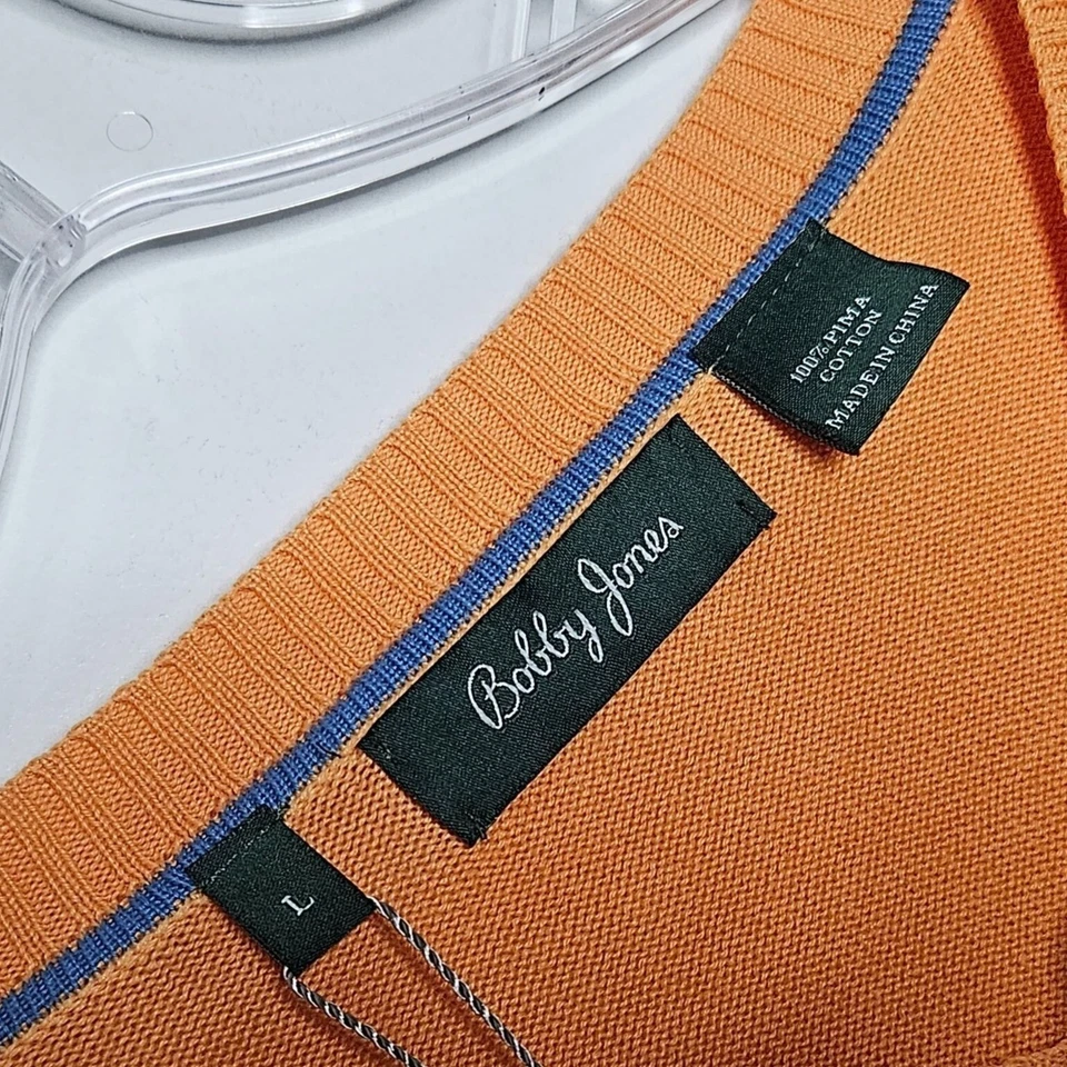 Suéter Bobby Jones Masculino Grande Laranja Algodão Pima Leve Preppy Golfe NOVO - Imagem 3 de 4
