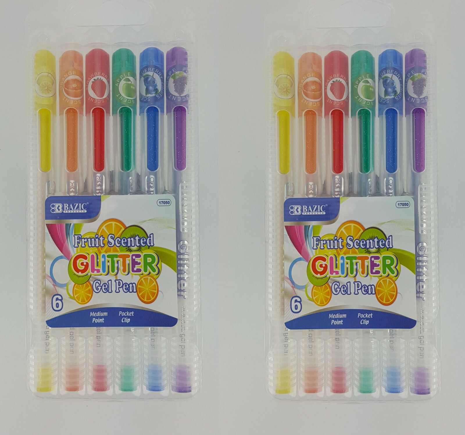 Lot of 12 FRUIT SCENTED GLITTER GEL INK PENS RAINBOW COLORS WITH CASE