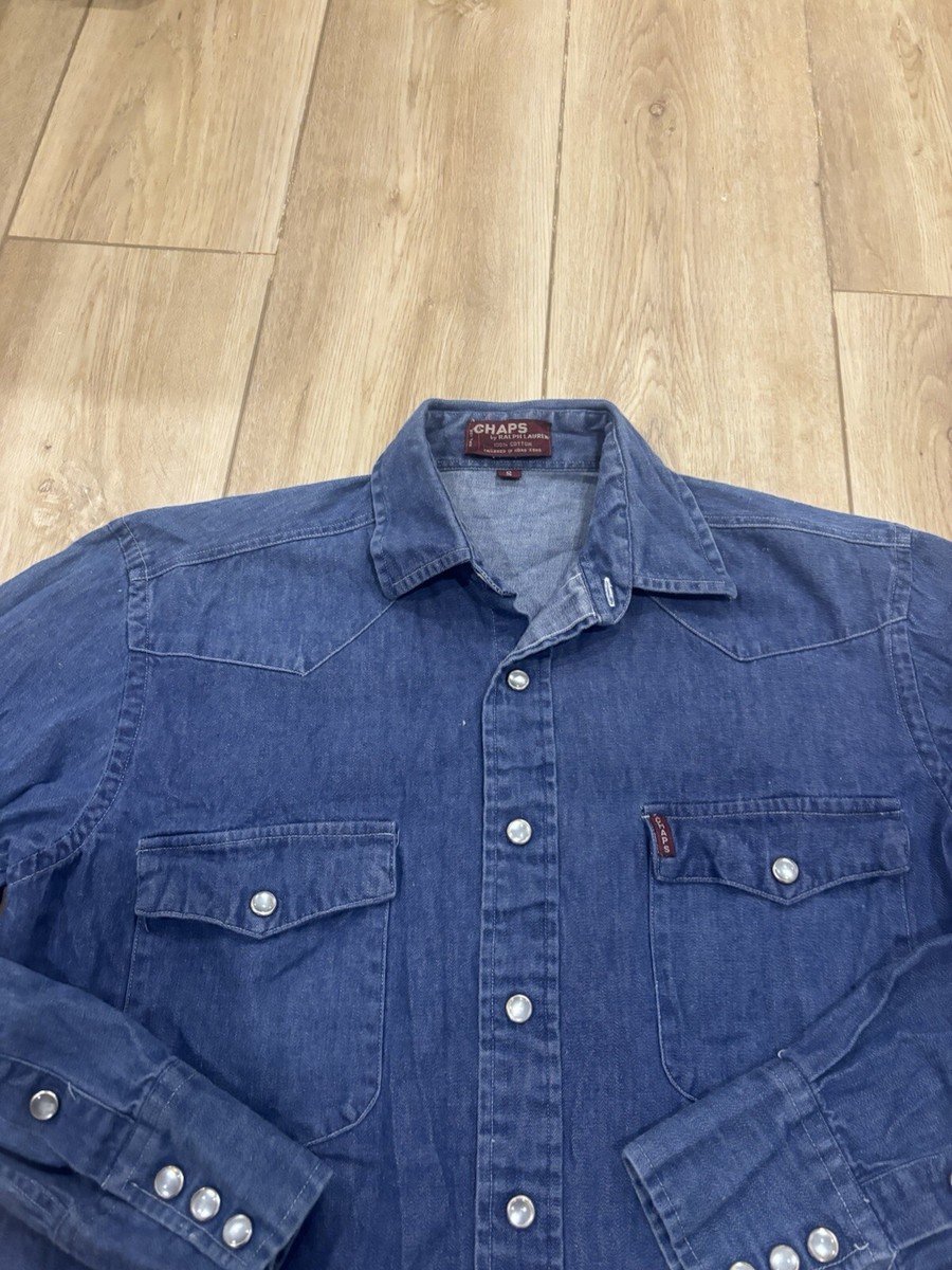Chaps Ralph Lauren Shirt Small S Denim Pearl Snap Button Up
