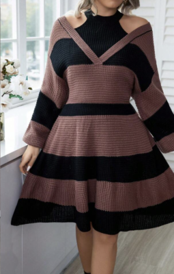 dark brown skater dress W QUIRKY GOTH BOHO BLACK BROWN COLD SHOULDER SWEATER MINI SKATER DRESS 1X  14