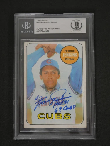FERGIE JENKINS SIGNED 1969 TOPPS #640 INSCRIBED  "HOF 91" & "69 CUBS" BAS COA