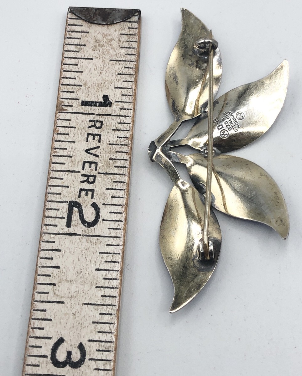 Vintage DA David Andersen 925 Sterling Norway Blue Enamel Leaves