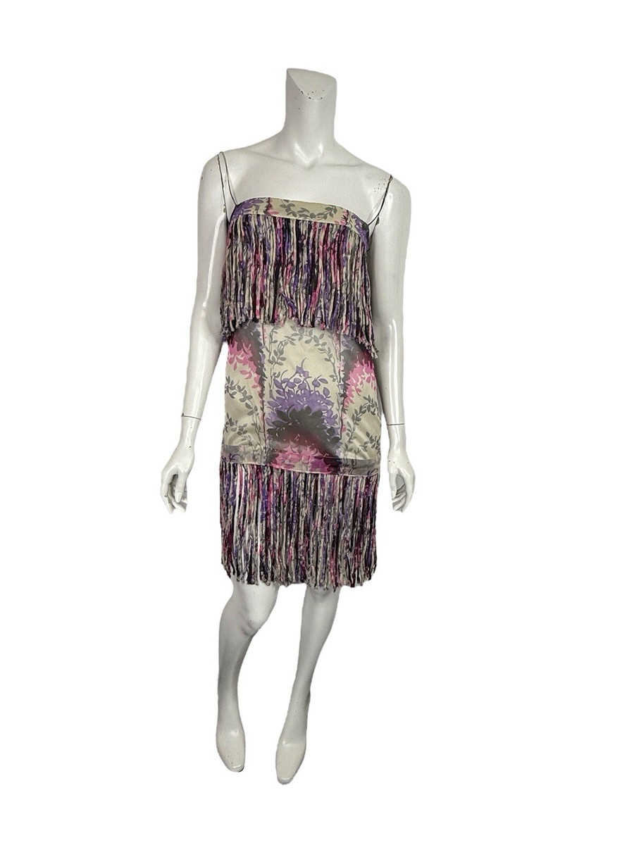 Vtg Dolce & Gabbana SS2004 Purple Floral Print Silk Fringe