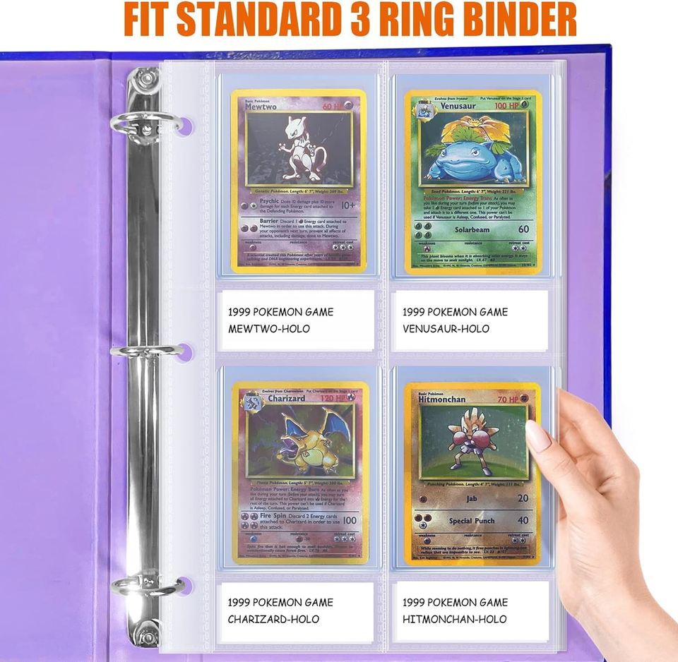 4 Pocket Top Loader Sleeves, Trading Card Binder Pages, Baseball Card