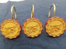 12PC Shower Curtain Hooks Paisley Gold Burgundy Fancy Sparkly NEW IN BOX