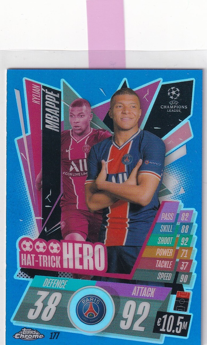 Topps Chrome Match Attax 2020/21 177 Kylian Mbappe Blue Refractor