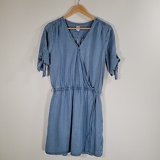 GAP Chambray Dress Size M Lyocell Surplice Top Faux Wrap Skirt Elastic Waist