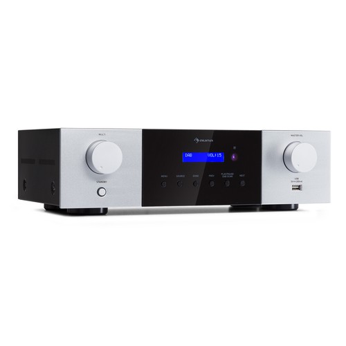 HiFi-Verstärker DAB+ Stereo Radio 4x100W Bluetooth Amplifier AUX USB LED Silber - 第 1/12 張圖片