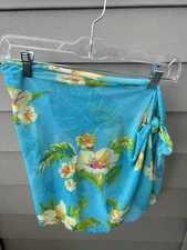 Swim Sarong One Size Bright Blue with Flowers Cover Up Beach Wrap New