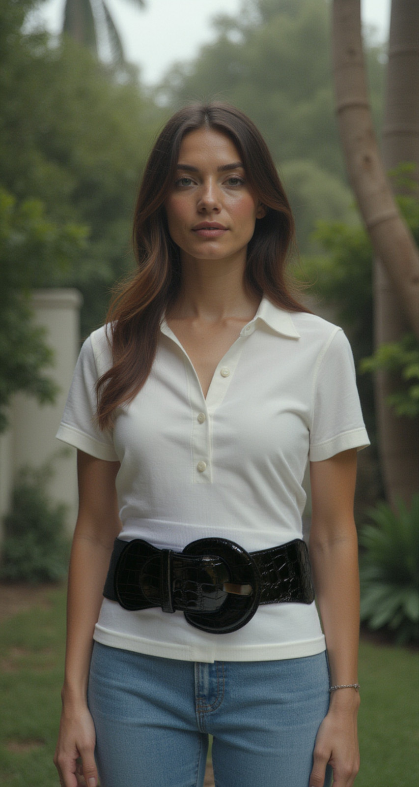 Fun Women Hip High Waist Stretch Wide Black Color Belt Big Round Buckle Fit XS M