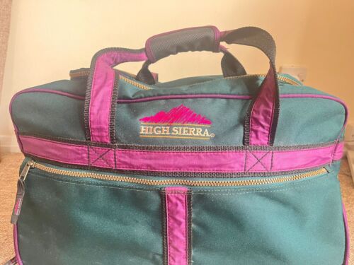 Vintage High Sierra Duffle Holdall Carry Bag Green Purple Travel Luggage - Picture 11 of 12