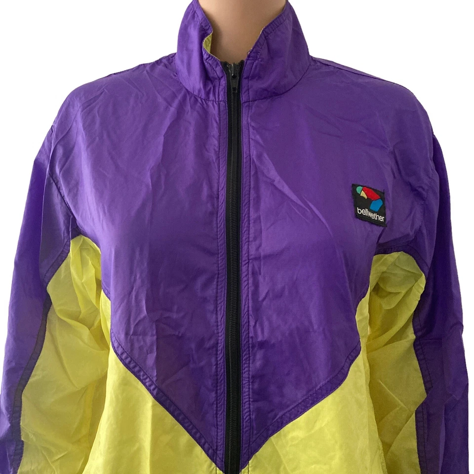 Vintage Bellwether Jacket Windbreaker Cycling Athletic Size Medium Yellow Purple - Image 3 of 4