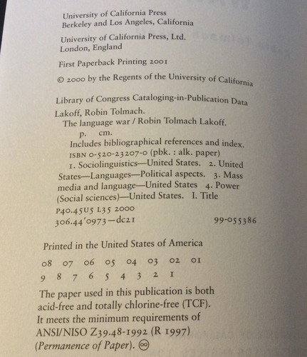 The Language War by Robin Tolmach Lakoff - NEW!! - Picture 2 of 8