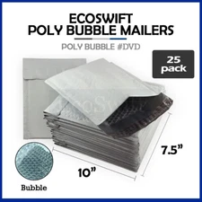 25 #0 7.5 x 10 EcoSwift Poly Bubble Mailers Padded Envelope Shipping Bags DVD