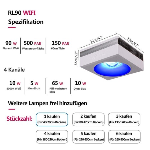 RL90 WiFi led aquarium beleuchtung Vollspektrum beleuchtung für Meeresaquarium - Picture 5 of 14