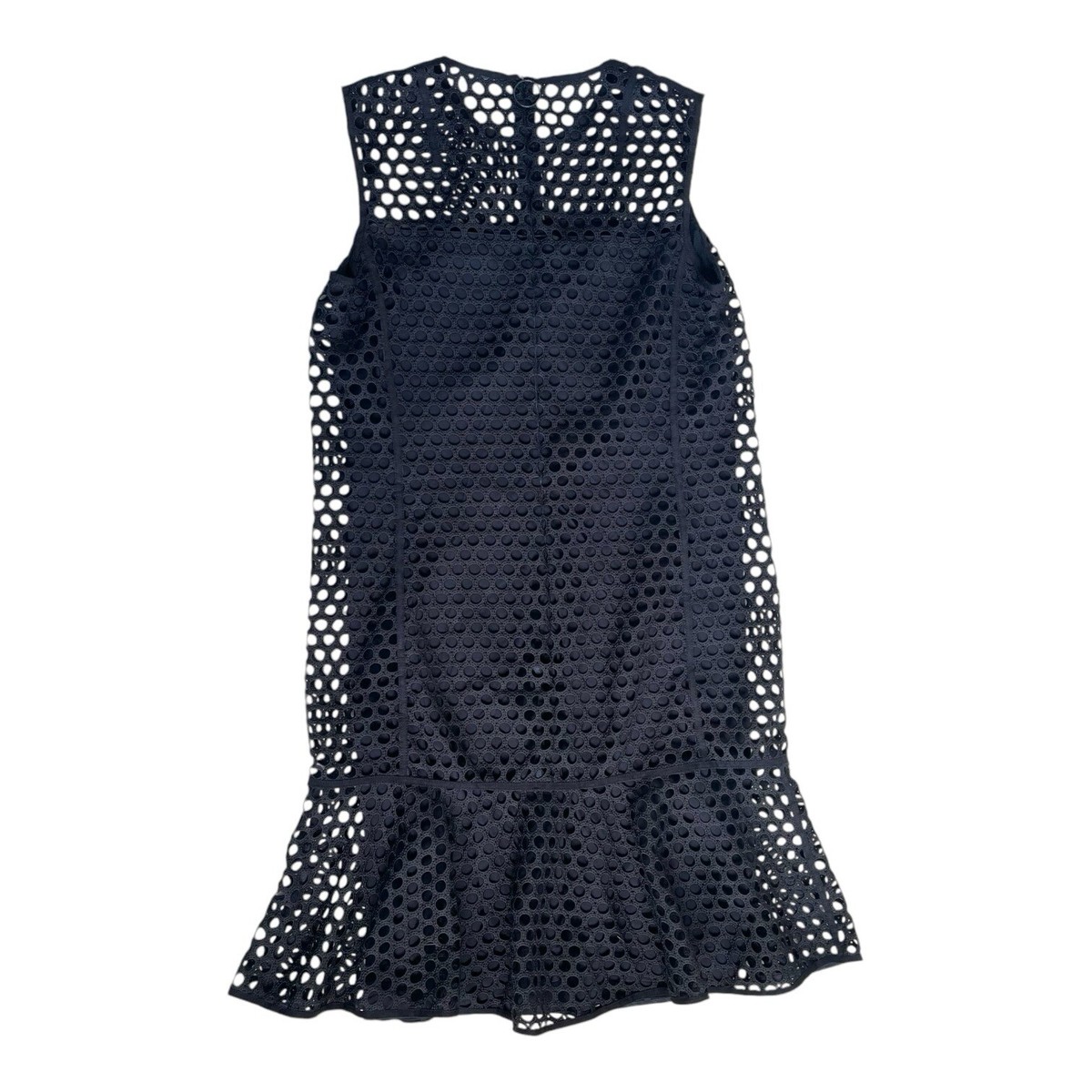 NEW $1,190 AKRIS Punto Navy Blue Night Sky Eyelet Lace Drop Hem Ruffle Dress