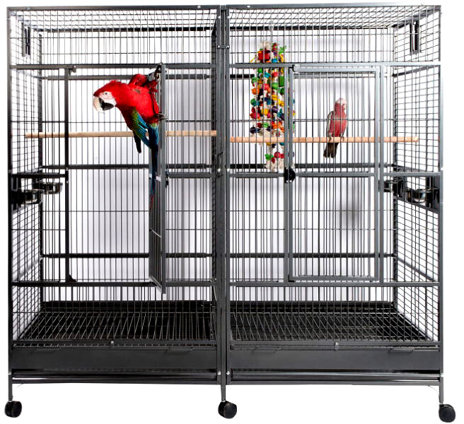LARGE Double Macaw Parrot Cockatoo Bird Breeder Pet Cage w/ Divider Black Vein