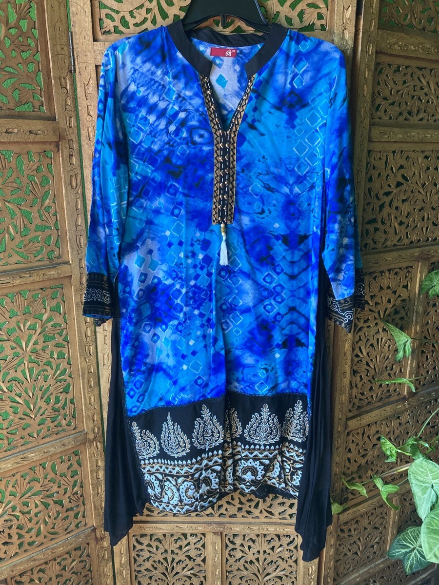 below knee length summer dresses Cobalt Blue Cool Dress with Bead and Tassel Detail Size XL everyday-essentials