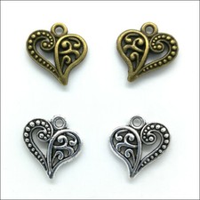 100pcs Hollow out Heart Antique Silver Bronze Charms Pendants Jewelry Making DIY