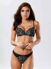 ann summers Timeless Black Nude Bra 36C Thong Large 16 18