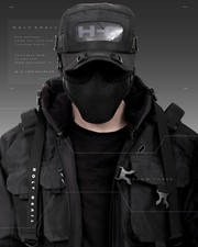 Men's Techwear Streetwear Black Cap with Strap Adjustable Mechanized HGCAP04/BLK