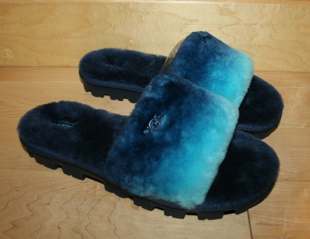 NIB UGG Ombree Women's Fluff Slide Slippers Sandals Navy Blue | eBay