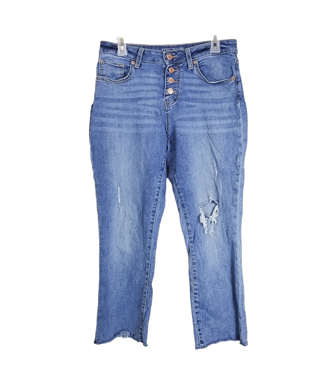 Maurices Button Fly Mom Jeans Womens Size 10 Distressed Crop Light
