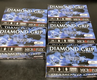 Lot Of 5 Microflex MF300S-CASE MF-300 Diamond Grip Small Latex Gloves