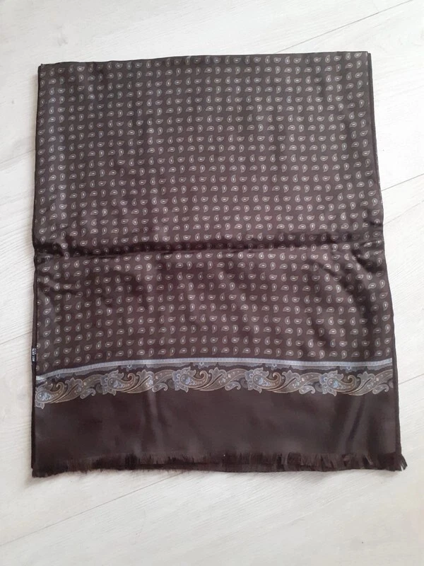 Écharpe En Laine Vierge 160x30 Cm Bicolore Brun Foncé/marron Doux - Fabriquée En Italie - Neuf Avec étiquettes