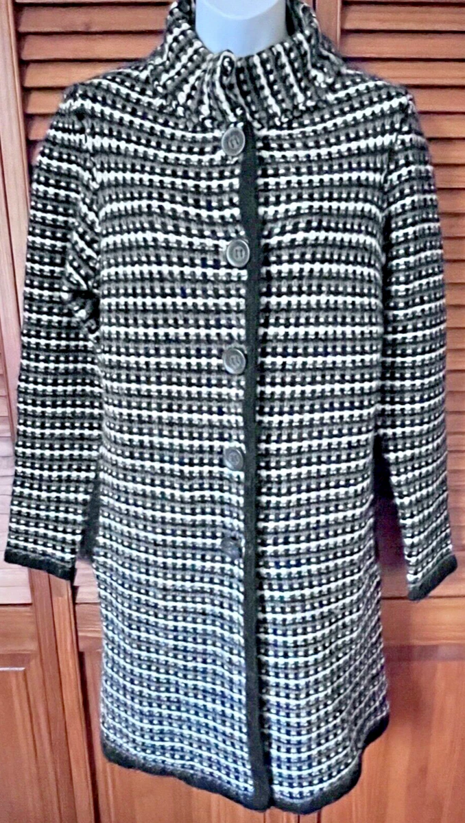 COCOGIO Italy long cardigan sweater womens M chunky knit black