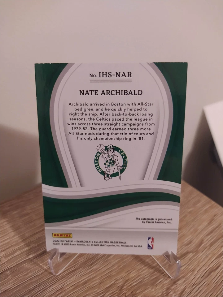 2022-23 Panini Immaculate Heralded Signatures Nate Archibald 10/10 Auto Celtics Foto 4 de 4
