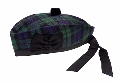 BLACK WATCH TARTAN 100% WOOL GLENGARRY HAT SCOTTISH HIGHLAND WEAR