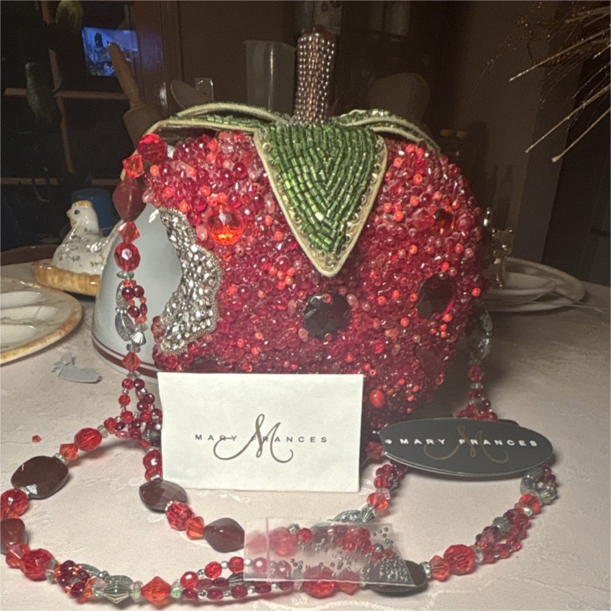 Mary Frances Beaded Apple Shoulder Bag Brand Card Extra Beads | eBay