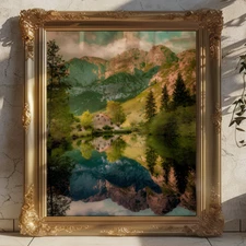 Alpine Lake Cabin Landscape | Rustic Mountain Art | Museum Fine Print